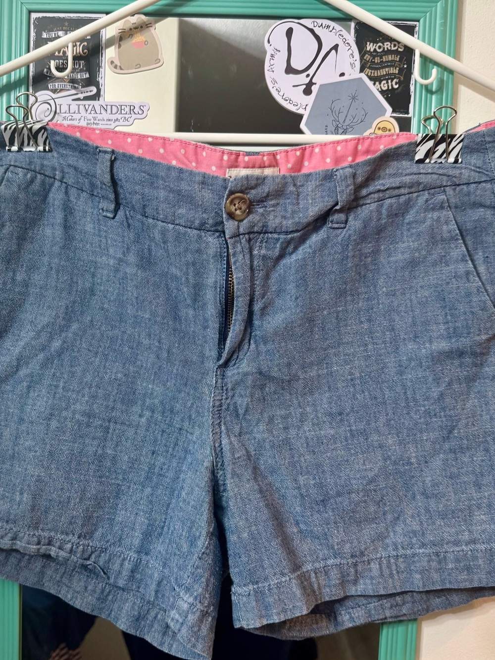 Merona Light Blue Chambray Shorts with Pink Waistband
